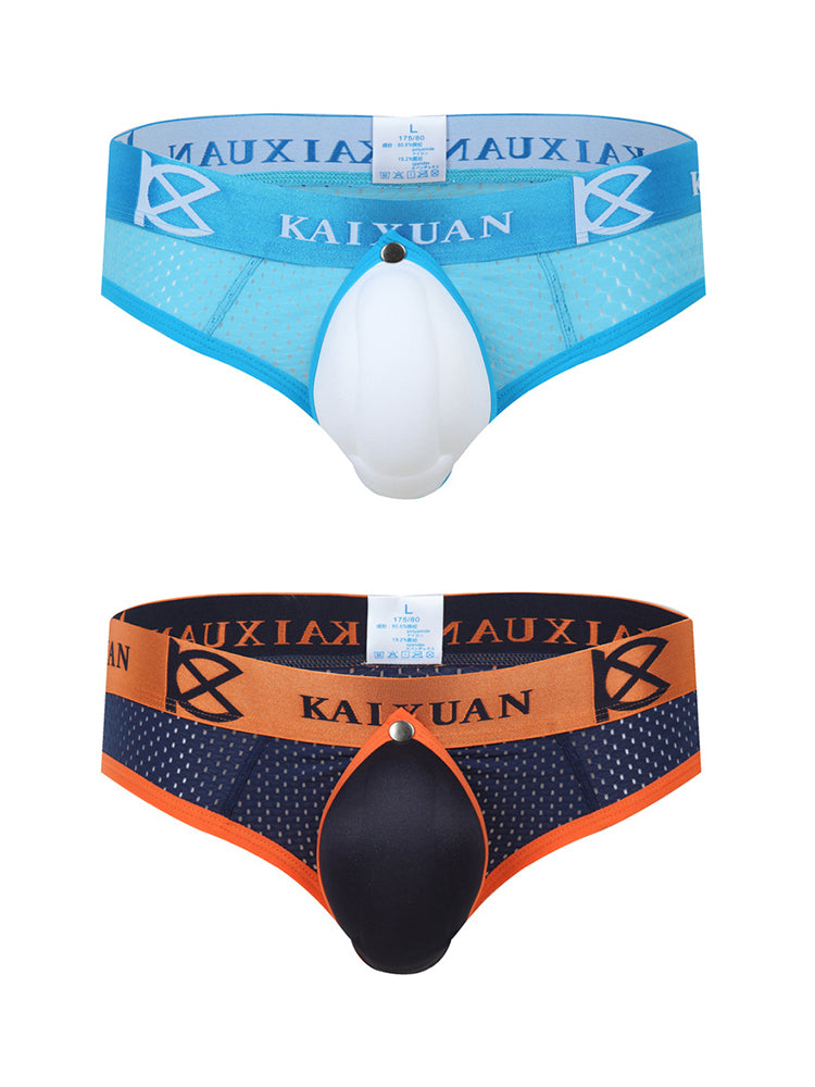 2 Pack Men's Breathable Mesh Removable U-Shaped Pocket Thongs