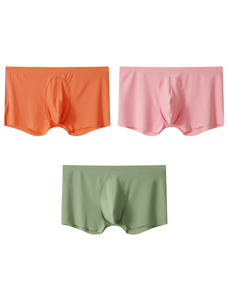 3 Pack Men's Ice Silk Mesh Large Pouch Solid Color Sexy Trunks