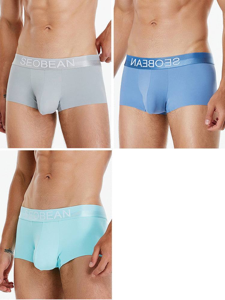 3 Pack Men's  Ice Silk Solid Color Breathable Antibacterial Trunks