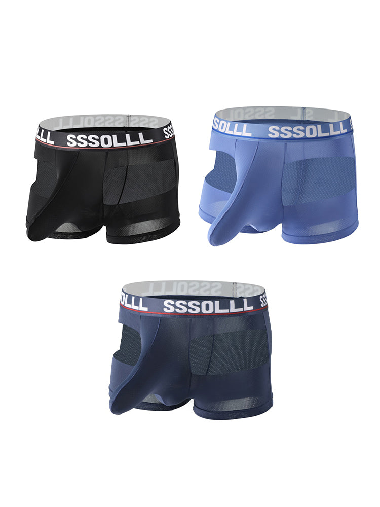 3 Pack Men's Mid-Rise Ice Silk Hollow-Out Trunks