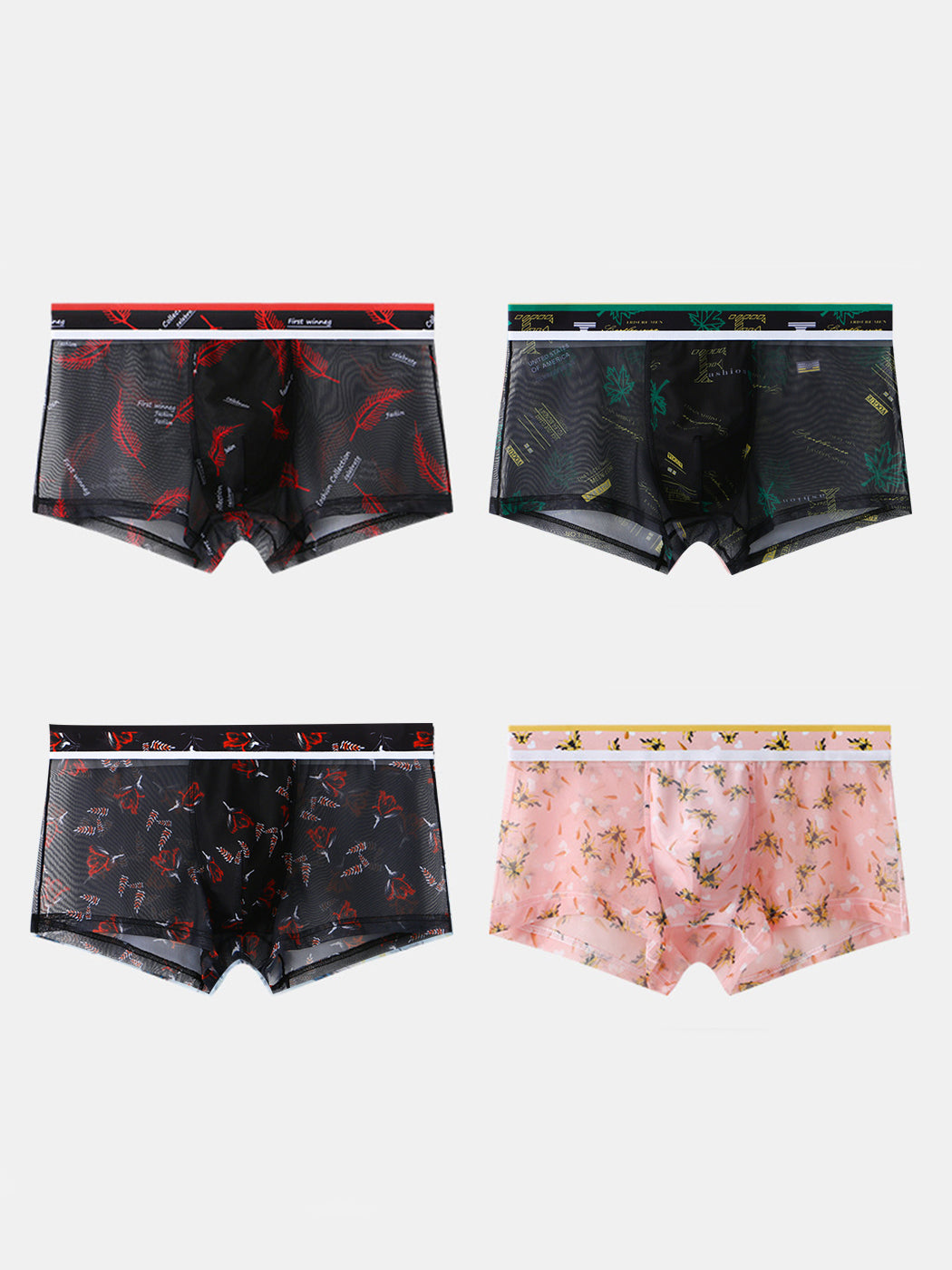 4 Pack Men's Sexy Printed Mesh Trunks