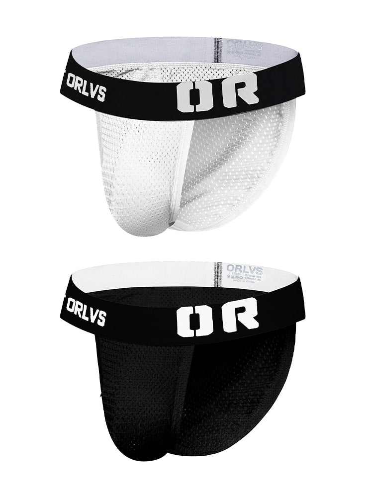 2 Pack Men's Sexy Transparent Seamless Mesh Solid Color Breathable Trunks & Bikini