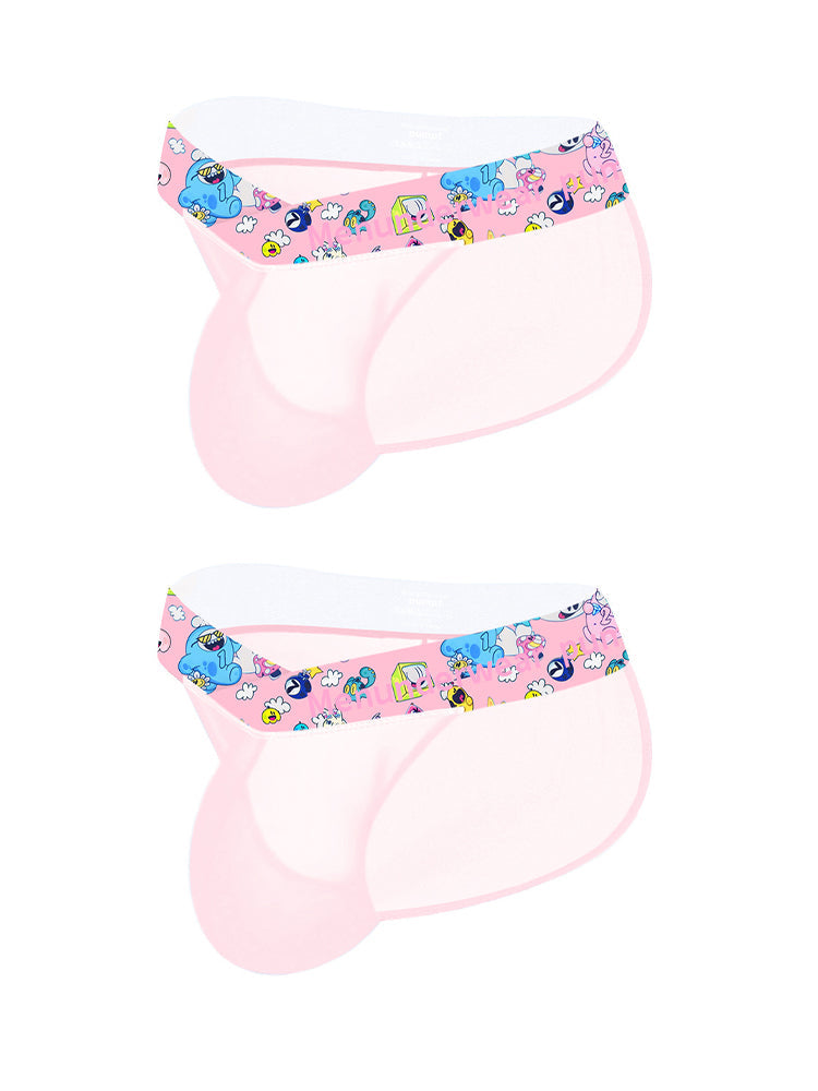 2 Pack Men's High-Cut Cartoon Waistband Breathable Semi-Transparent Bikini