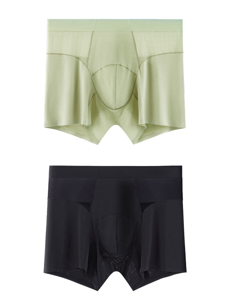 2 Pack Men's  Modal Seamless Antibacterial Anti-Chafing Leg Boxers Briefs & Midway Briefs