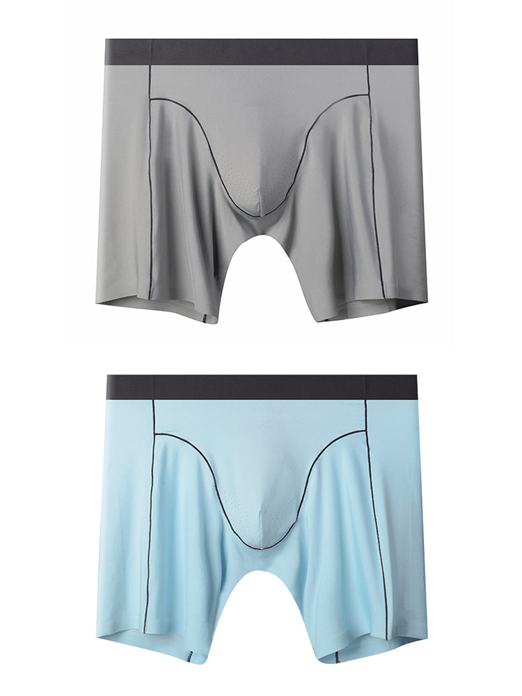 2 Pack Men's Sports Anti-Chafing Ice Silk Quick-Dry Boxers Briefs & Midway Briefs