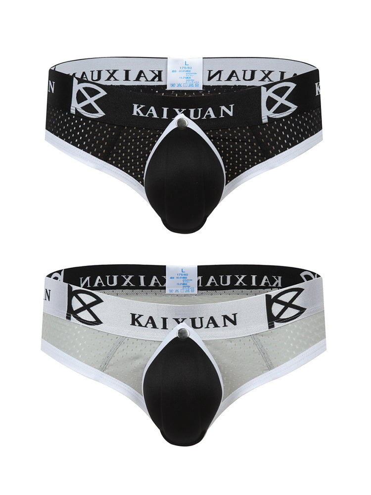 2 Pack Men's Breathable Mesh Removable U-Shaped Pocket Thongs