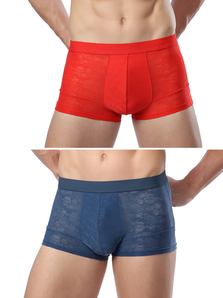 2-pack Men's Ice Silk Breathable Printed Hollow Boxer Briefs