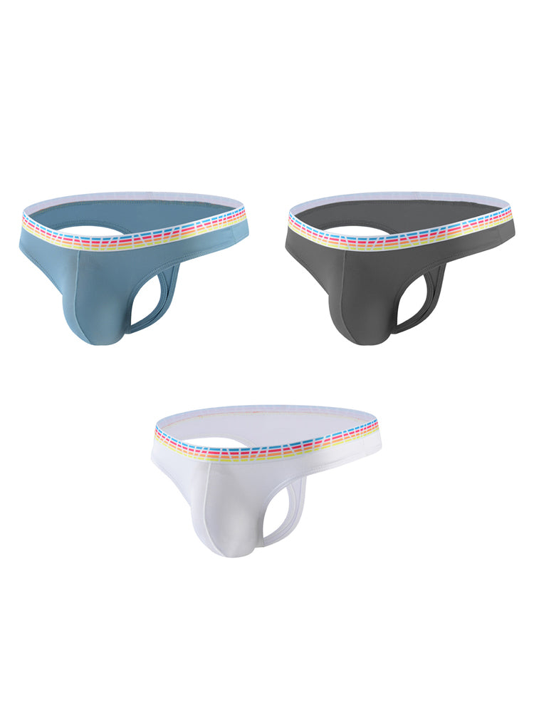 3 Pack Men's Ice Silk Middle-Rise Summer Thongs