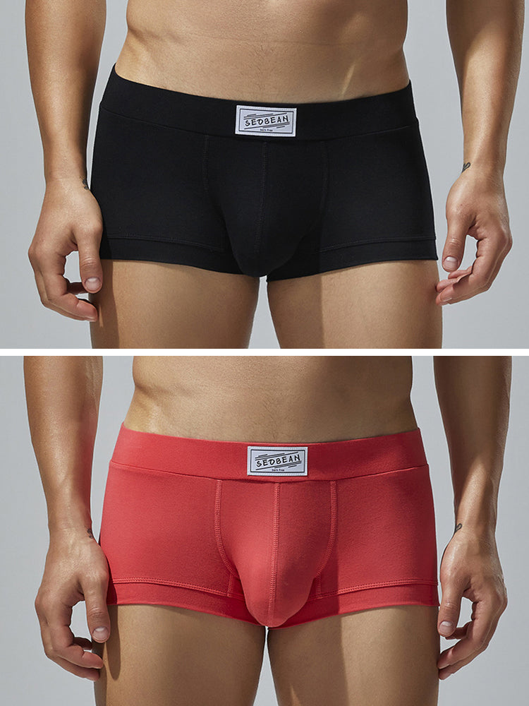 2 Pack Men's Low-Rise Solid Breathable Cotton Trunks