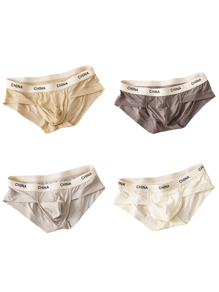 4 Pack Men's Ice Silk Antibacterial U-Convex Pouch Briefs