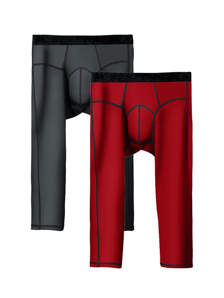 2-pack Men's Large Size High Elastic U-shaped Convex Pocket Warm Cropped Trousers