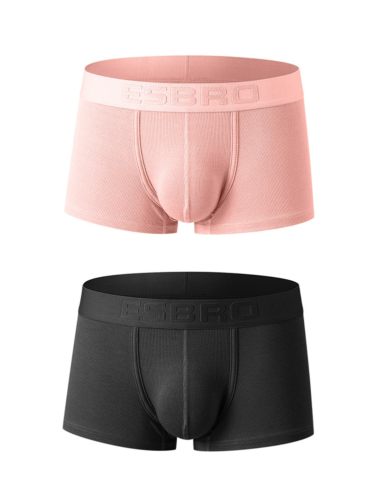 2 Pack Men's Single-Layer U-Pouch Ribbed Sweat-Absorbing Breathable Trunks