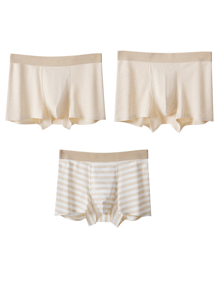 3 Pack Men's Cotton Breathable Antibacterial Quick-Dry U-Shaped Trunks