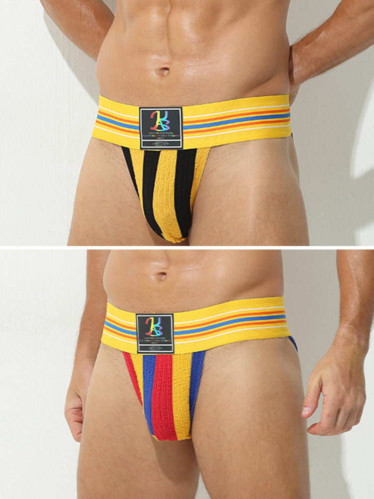 2 Pack Men's Sexy Rainbow Stretchy Breathable Soft U-Convex Pouch Bikini