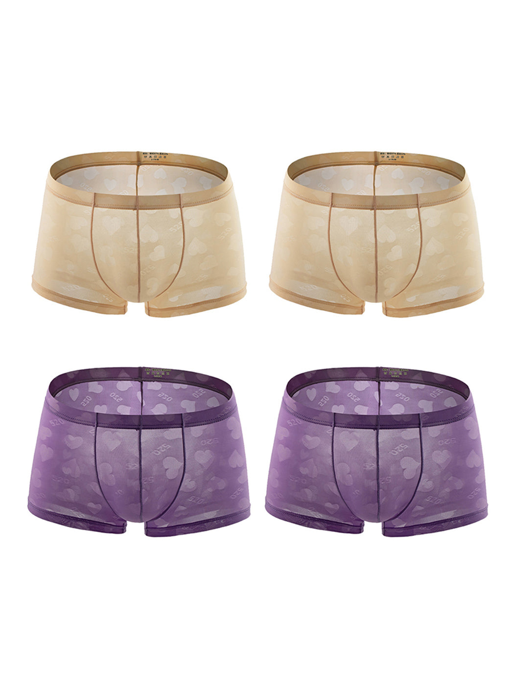 4 Pack Men's Sexy Heart Mesh Trunks