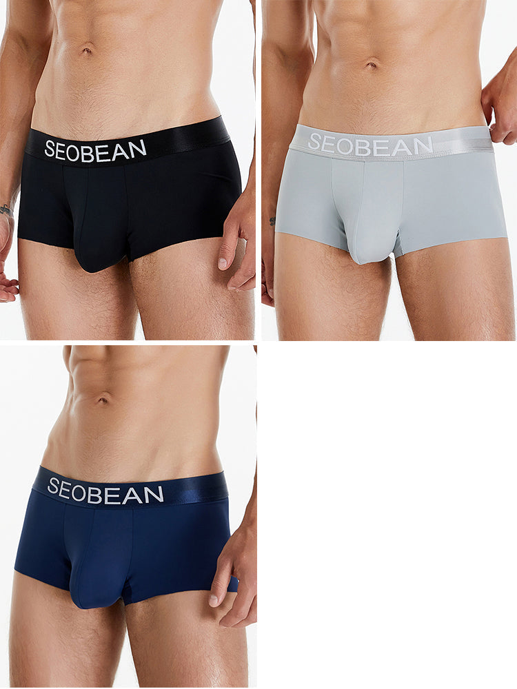 3 Pack Men's  Ice Silk Solid Color Breathable Antibacterial Trunks