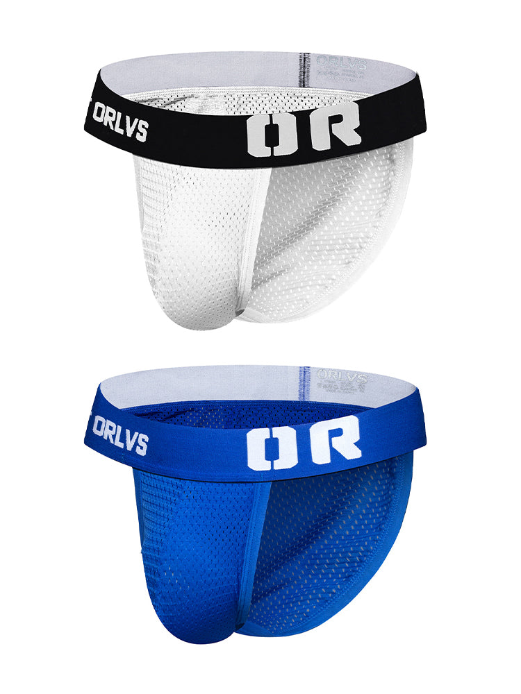 2 Pack Men's Sexy Transparent Seamless Mesh Solid Color Breathable Trunks & Bikini