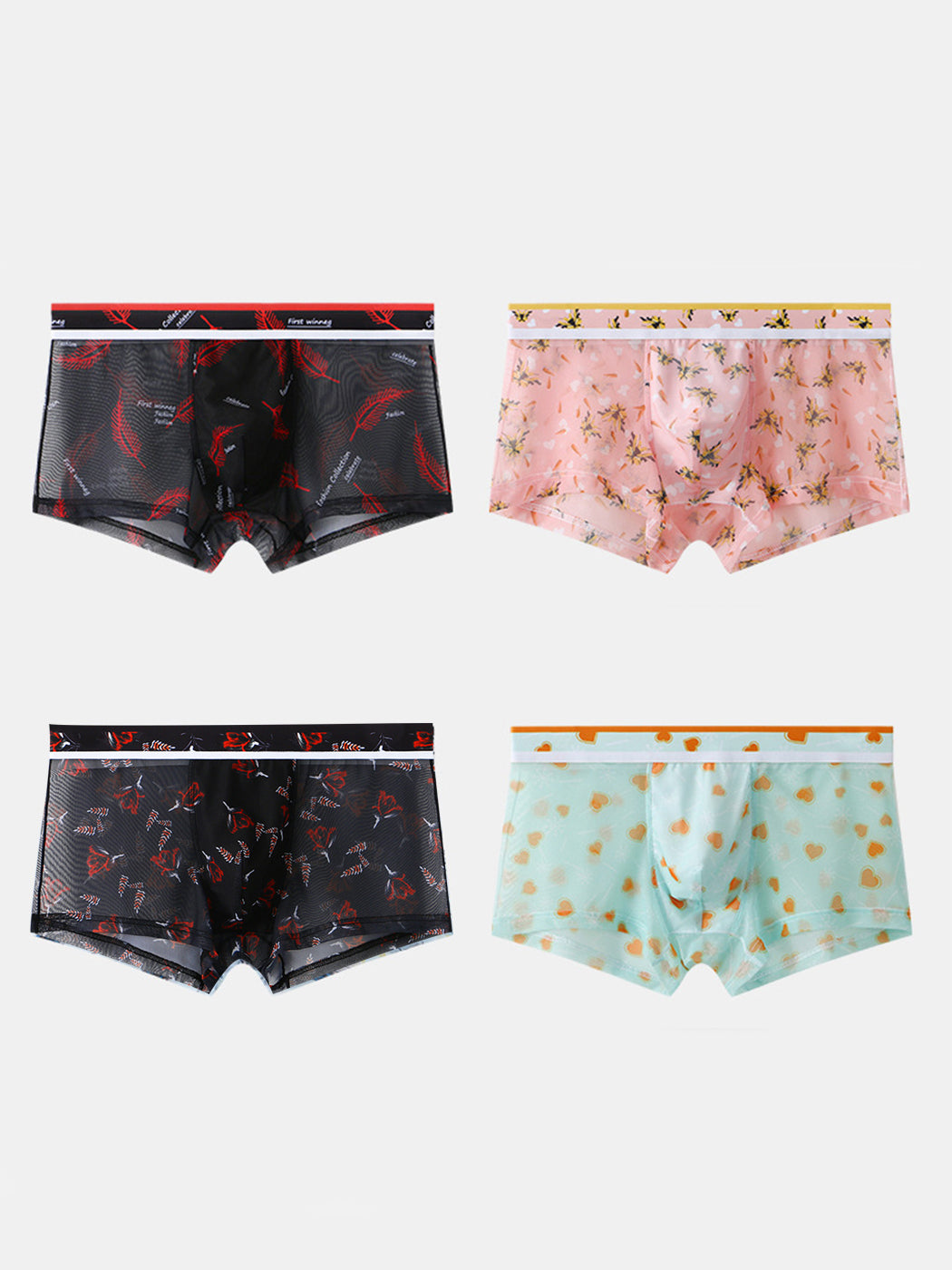 4 Pack Men's Sexy Printed Mesh Trunks