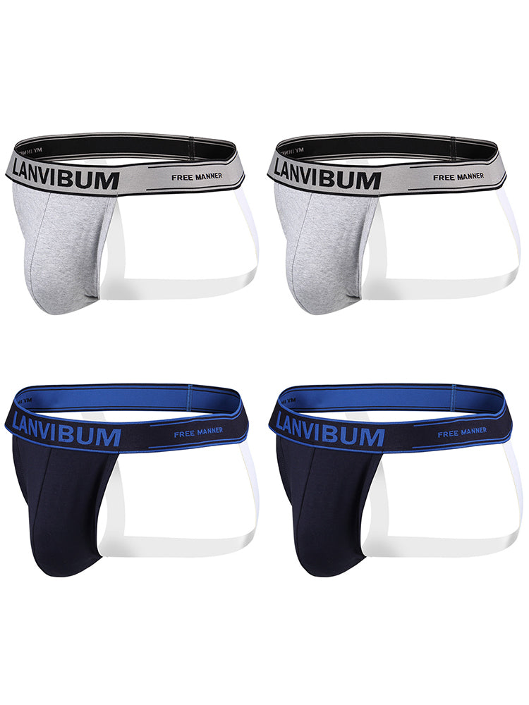 4 Pack Men's Mid-Rise Sexy Comfortable Cotton Jockstrap