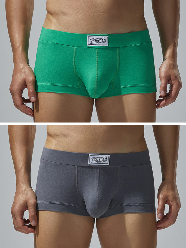 2 Pack Men's Low-Rise Solid Breathable Cotton Trunks