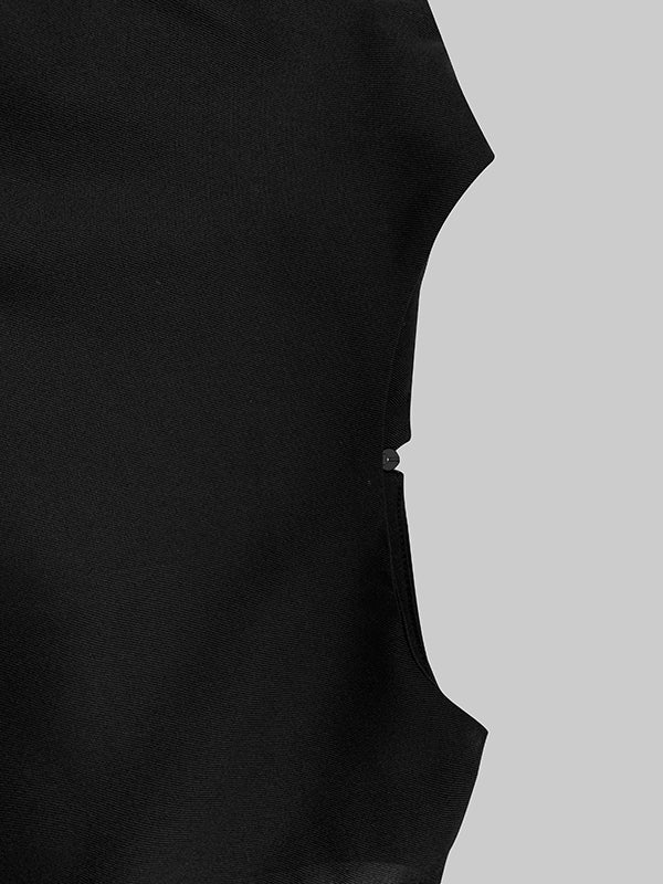 Irregularity Asymmetric Contrast Color Round-Neck Maxi Dresses