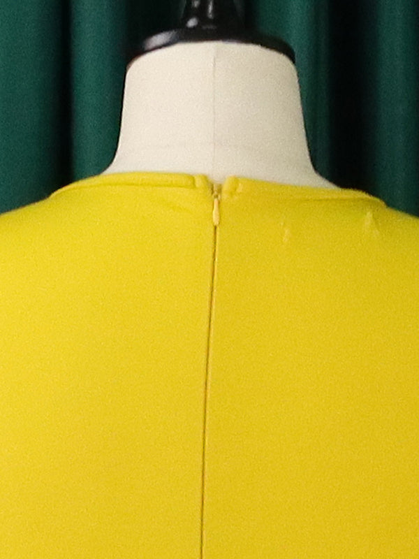 Irregular Clipping Plus Size Belted Solid Color Round-Neck Midi Dresses