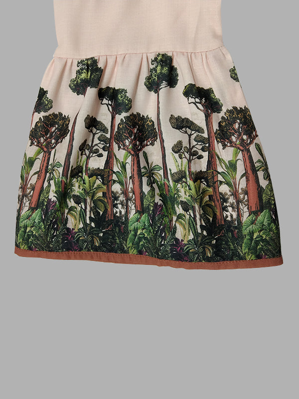 Flared Sleeves Loose Leaves Print V-Neck Maxi Dresses