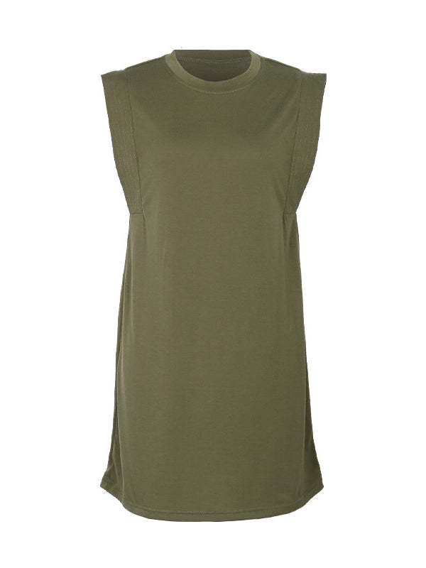 A-Line Loose Solid Color Split-Joint Round-Neck Mini Dresses