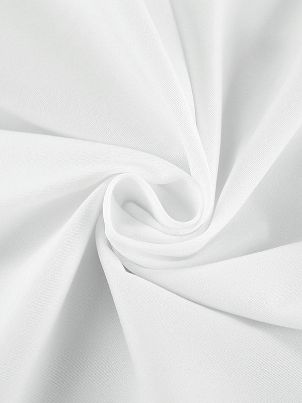 Long Sleeves Loose Pleated Solid Color Split-Joint Tied Waist V-Neck Mini Dresses Shirt Dress