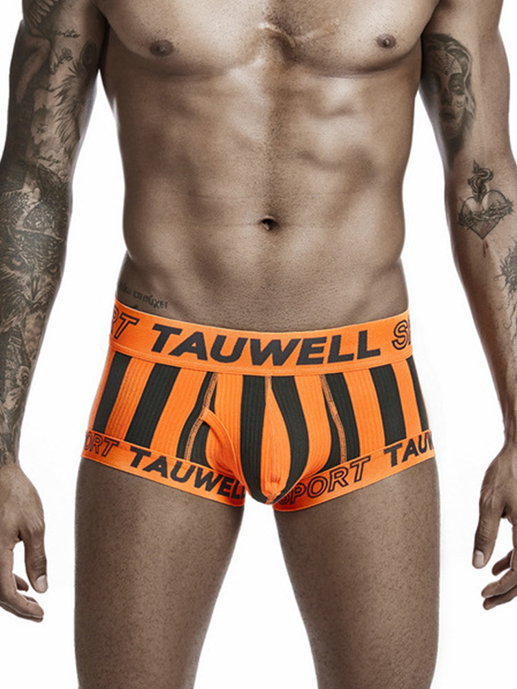 Mens Striped Support Pouch Boxer Briefs With Fly