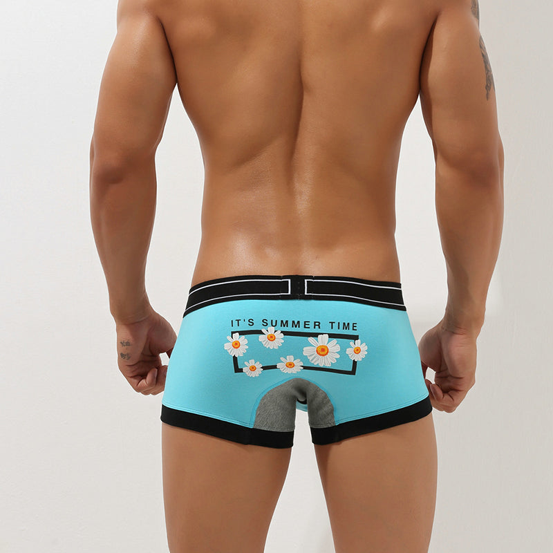 Men's Printed Cotton Low-Rise Bulge Pouch Boxer Briefs
