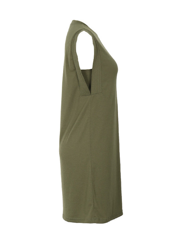 A-Line Loose Solid Color Split-Joint Round-Neck Mini Dresses