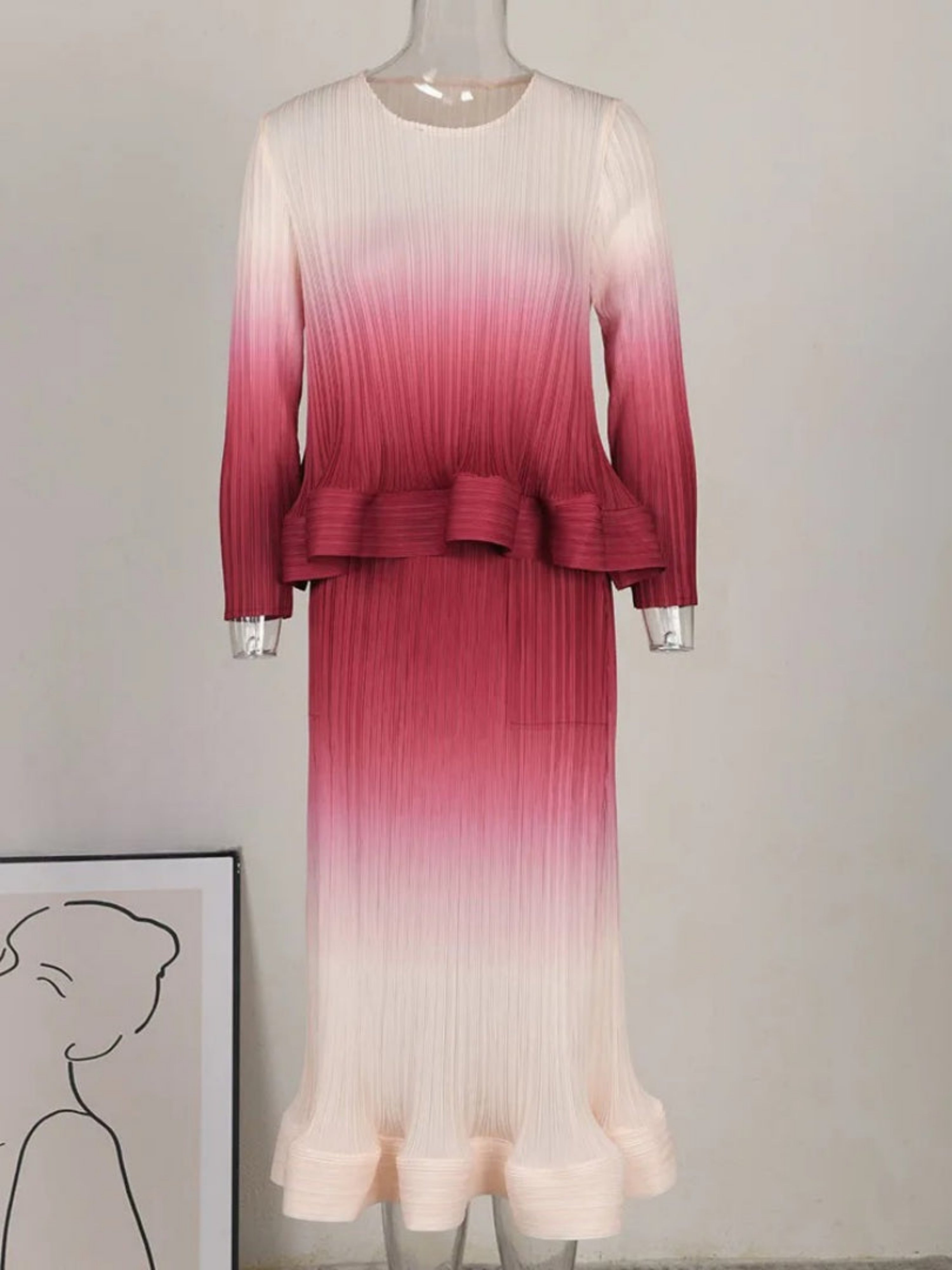Couture Ombre Plissé Skirt & Top
