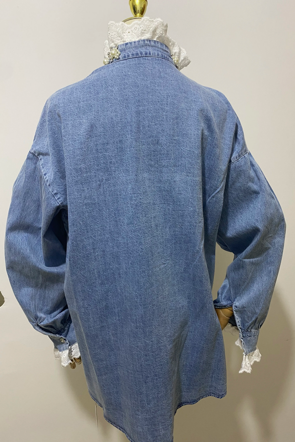 Luxe Ruffled Gemstone Denim Blouse