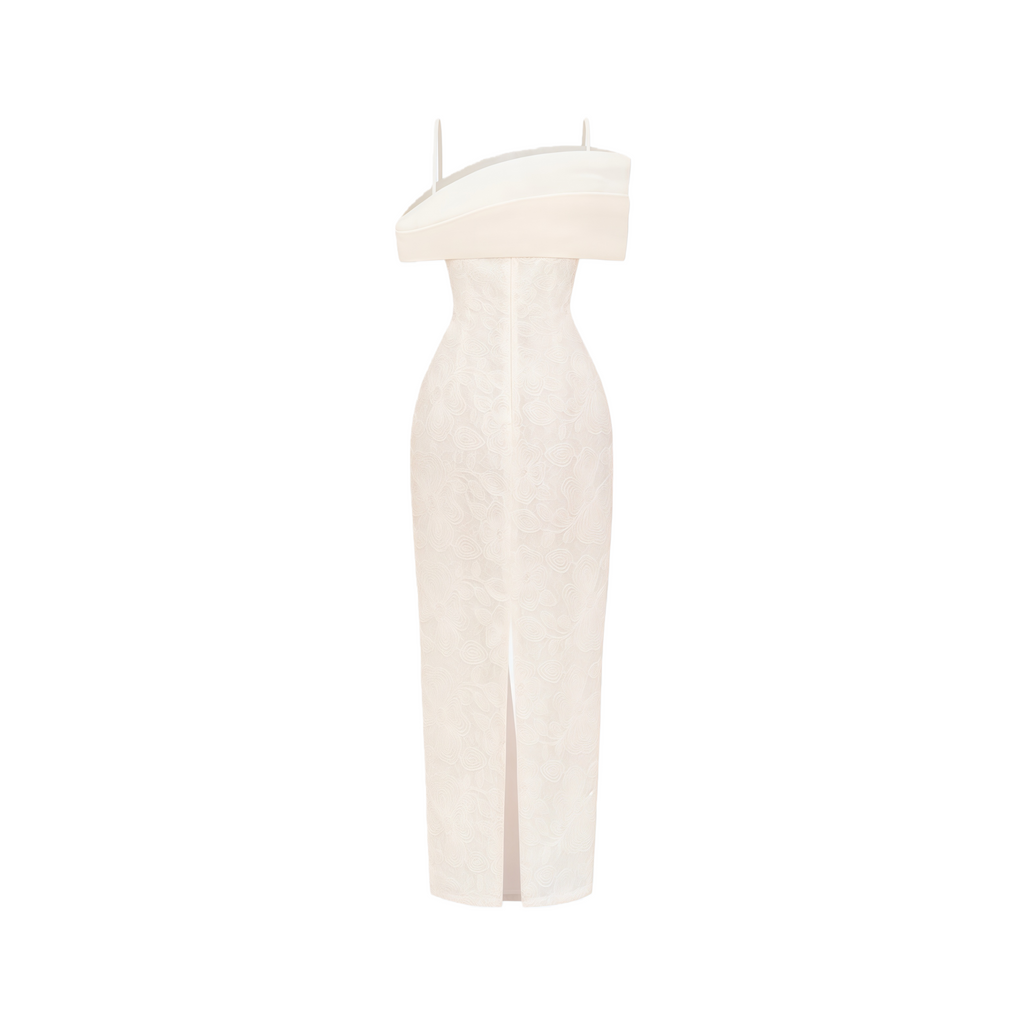 Ortensia Neutral Floral Lace Pencil Maxi Dress