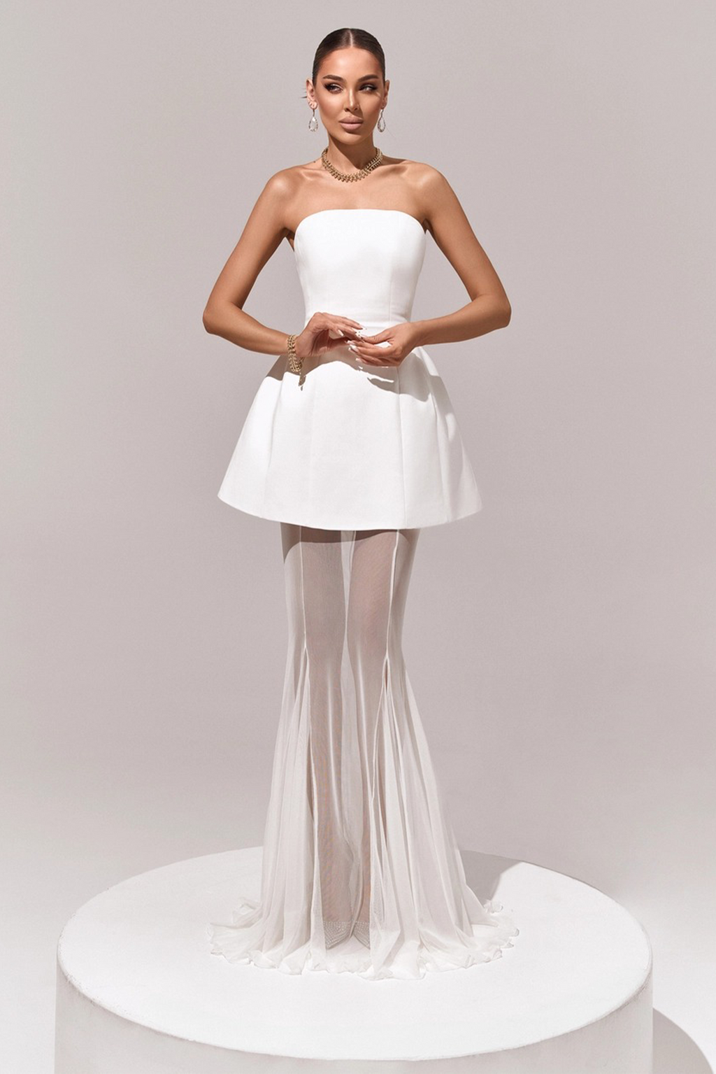 Mélanie White Corset Dress & Mesh Skirt Set