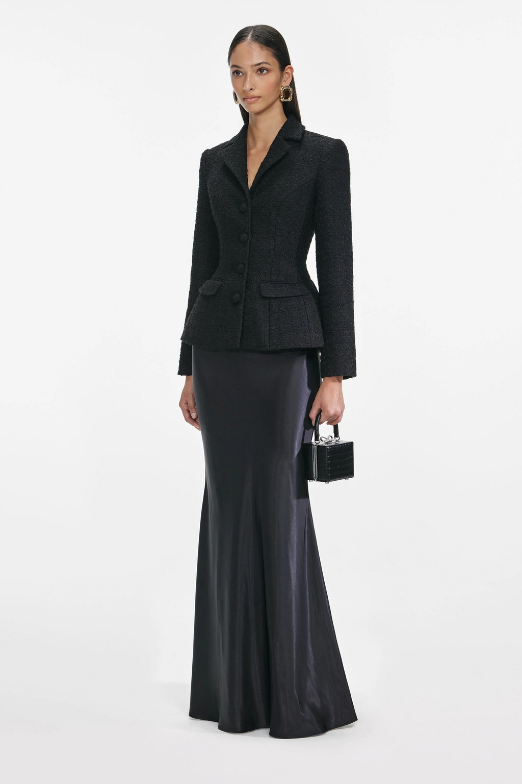 Ariadna Black Tweed Jacket & Satin Skirt Set