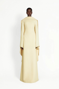 Piroska Yellow Pearl Trim Shawl Detail Maxi Dress