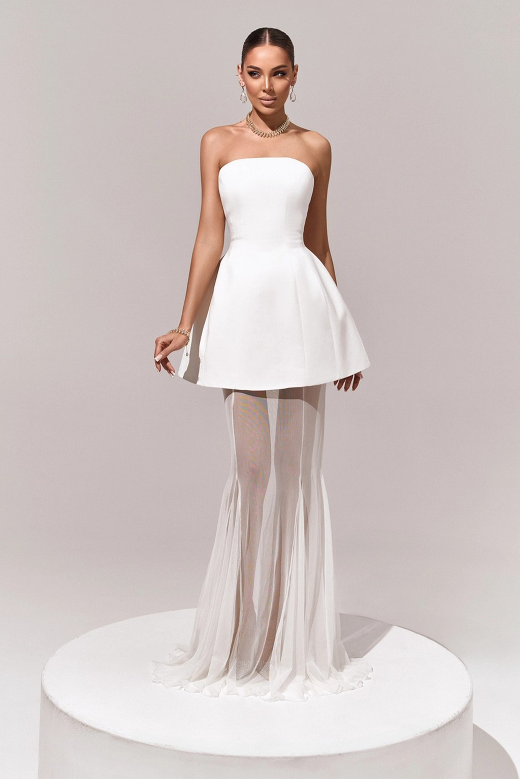 Mélanie White Corset Dress & Mesh Skirt Set