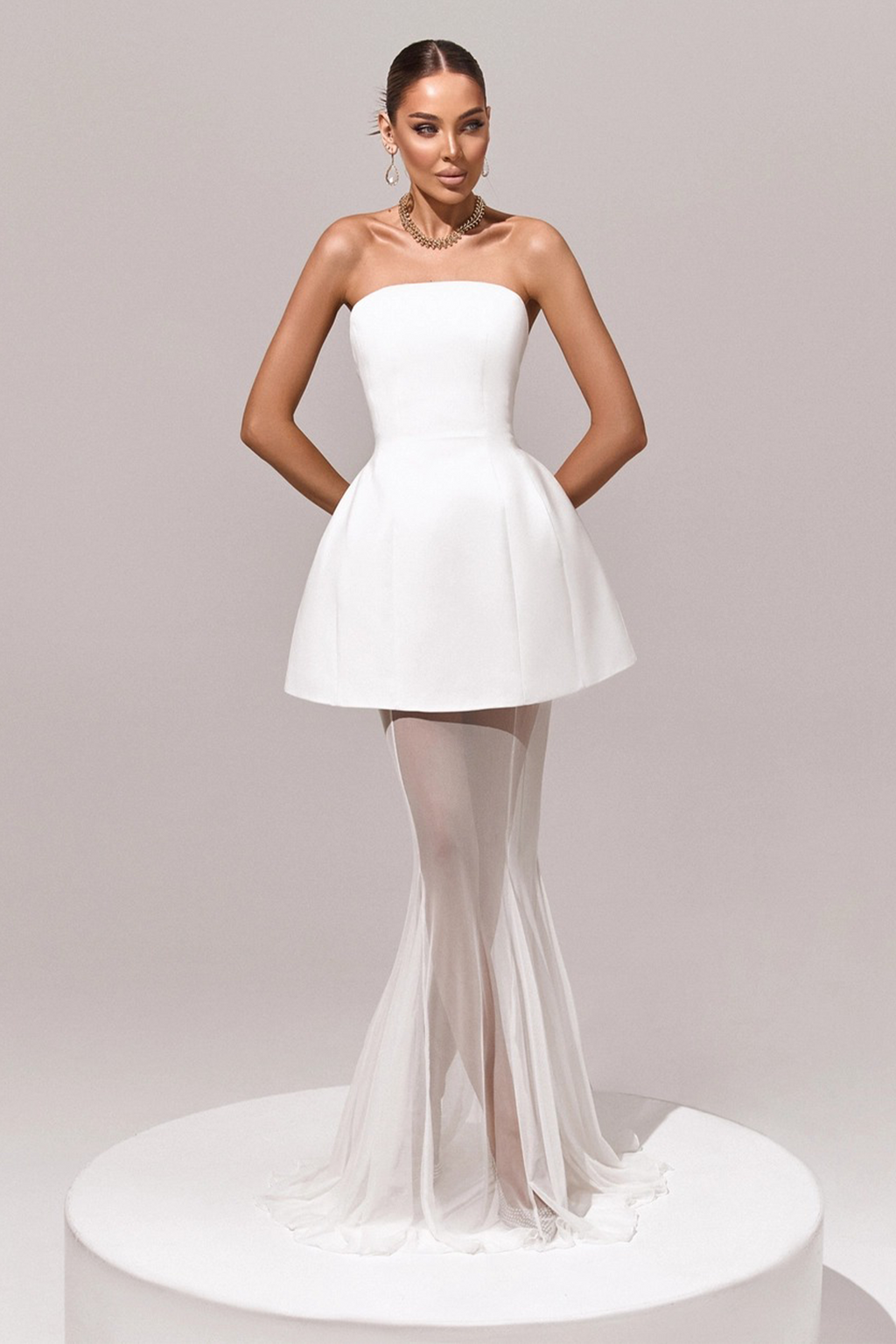 Mélanie White Corset Dress & Mesh Skirt Set