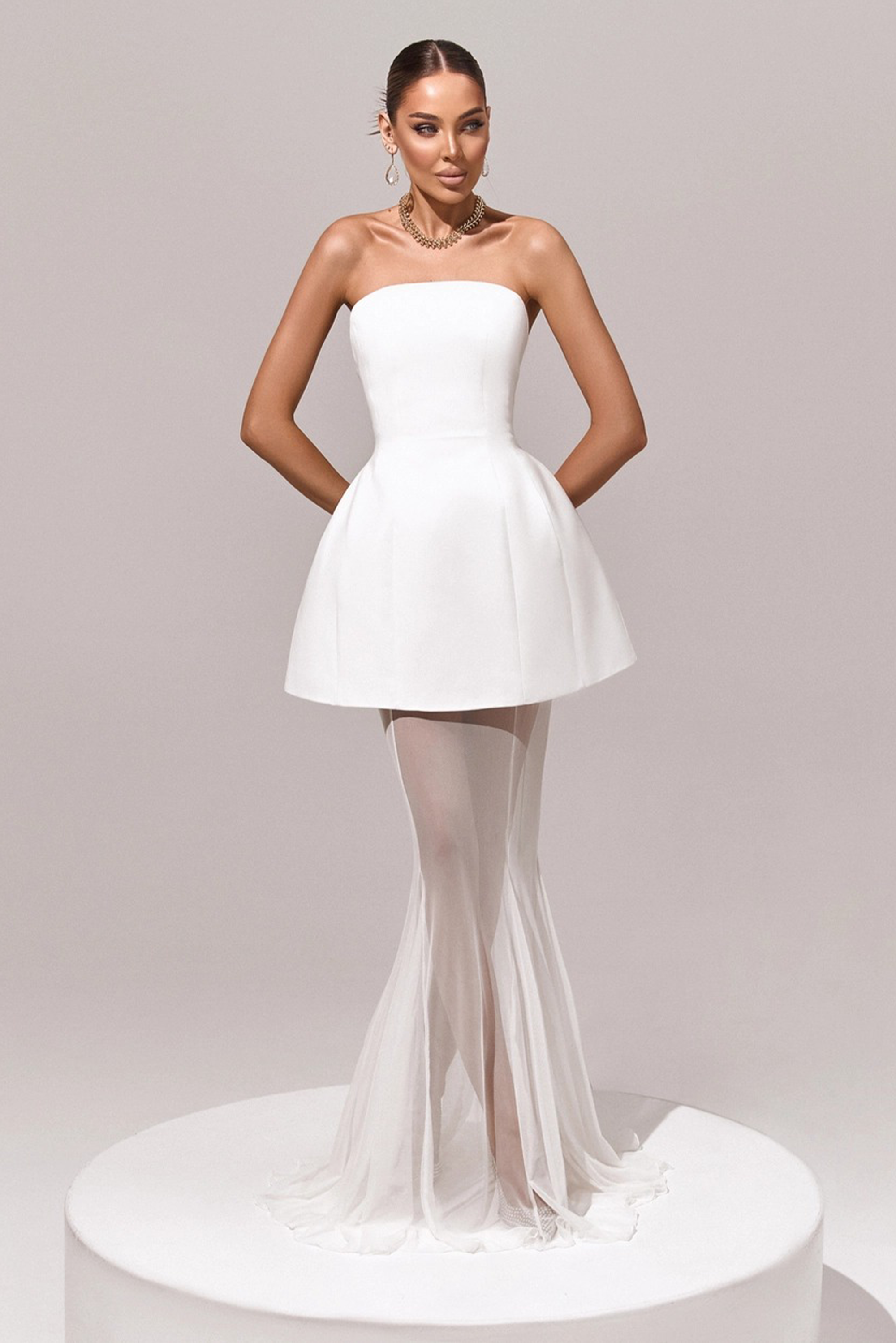 Mélanie White Corset Dress & Mesh Skirt Set