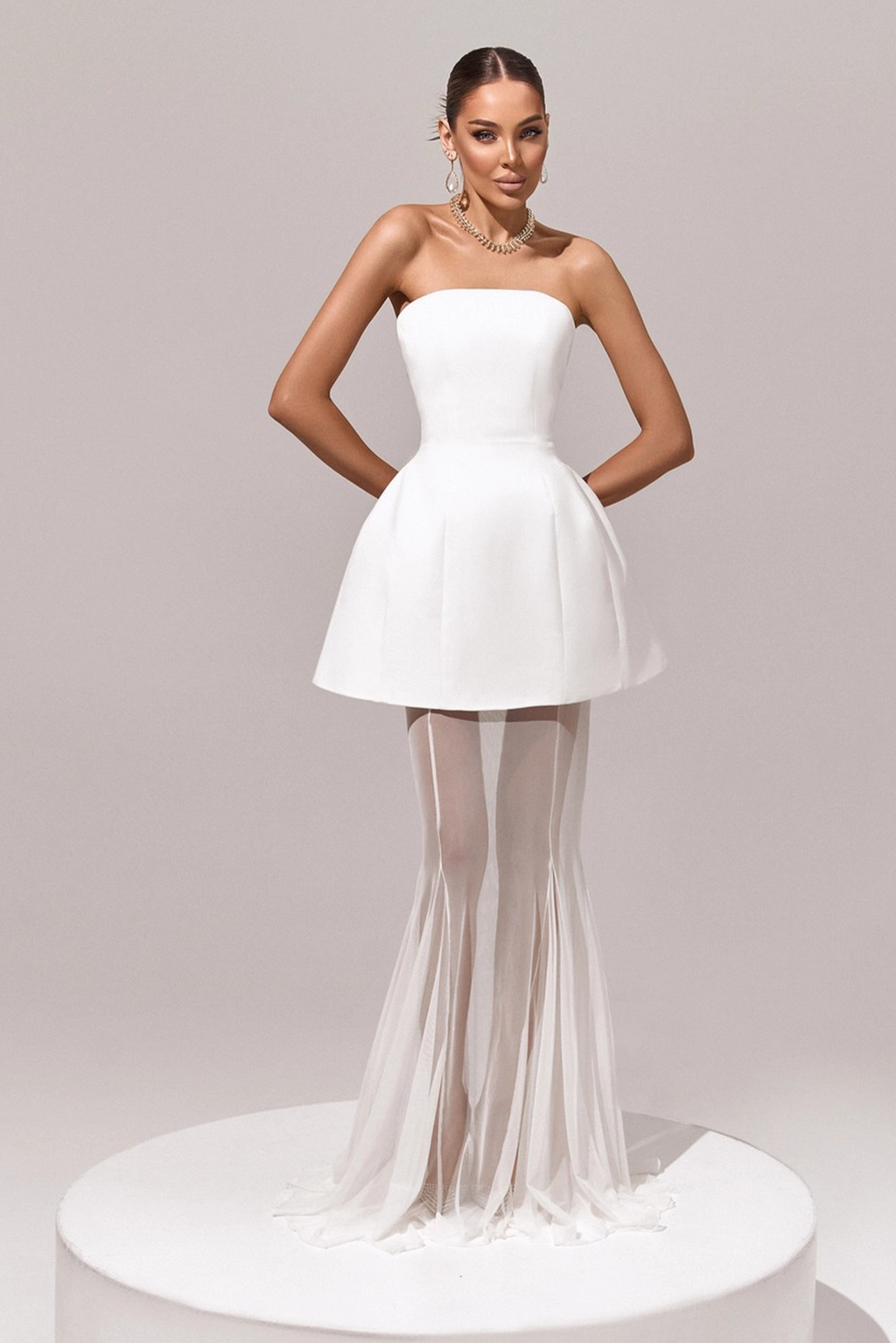Mélanie White Corset Dress & Mesh Skirt Set