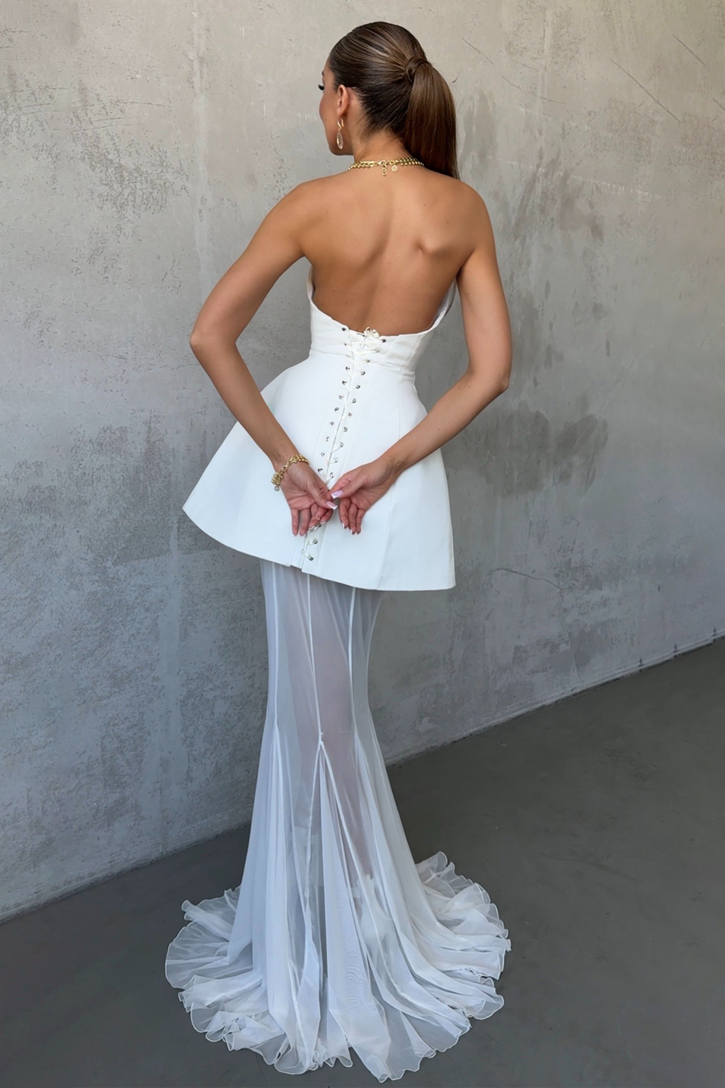 Mélanie White Corset Dress & Mesh Skirt Set