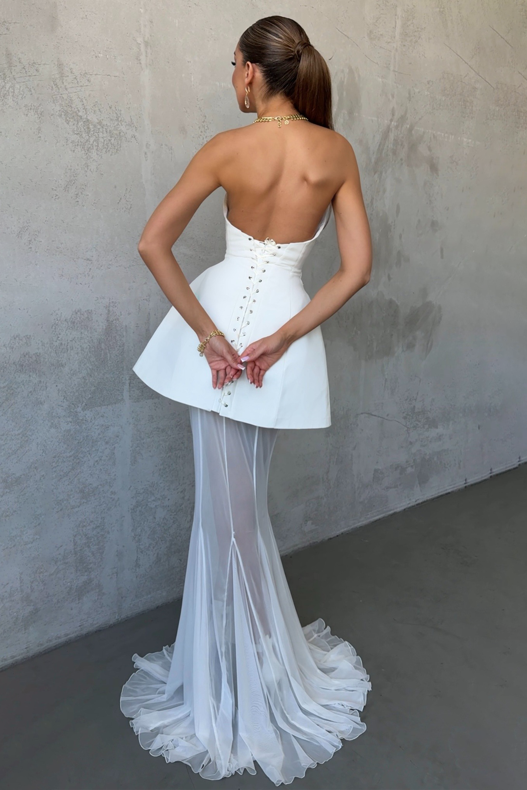 Mélanie White Corset Dress & Mesh Skirt Set