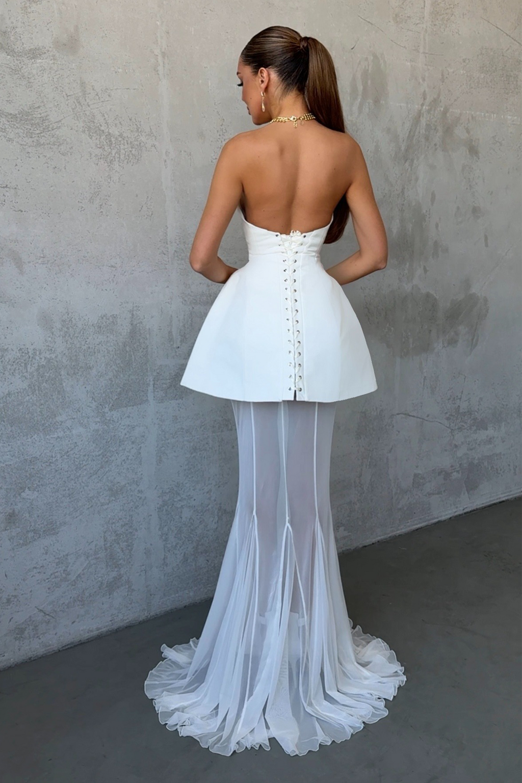 Mélanie White Corset Dress & Mesh Skirt Set