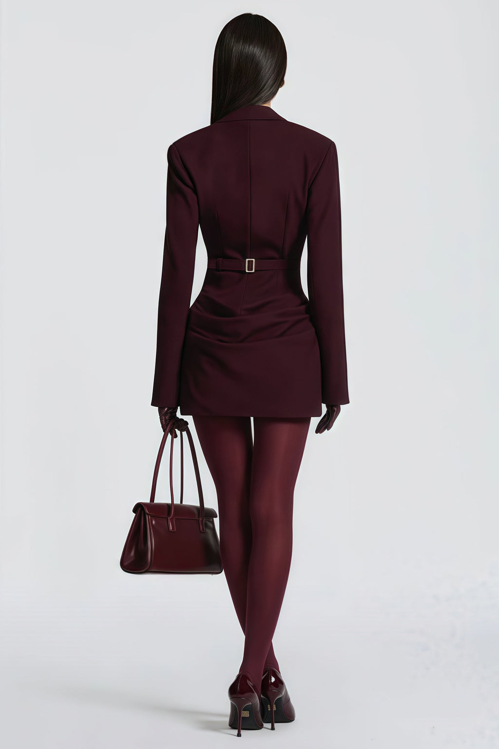 Rosette Wine Red Ruched Blazer Mini Dress