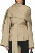 Orsolya Khaki Asymmetrical Shawl Design Trench Coat