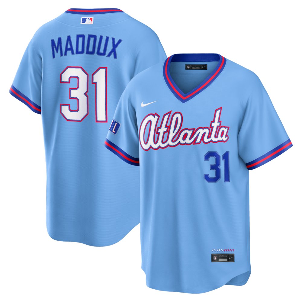 Men’s Atlanta Braves #31 Greg Maddux Nike Powder Blue 2026 City Connect Stadium Jersey