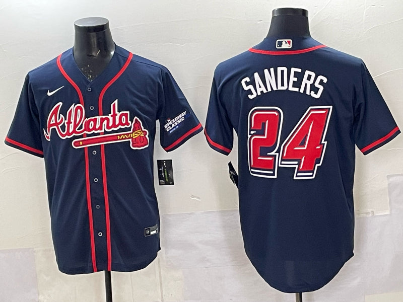 Men’s Atlanta Braves Deion Sanders #24 Navy 2025 MLB Speedway Classic Alternate Limited Jersey