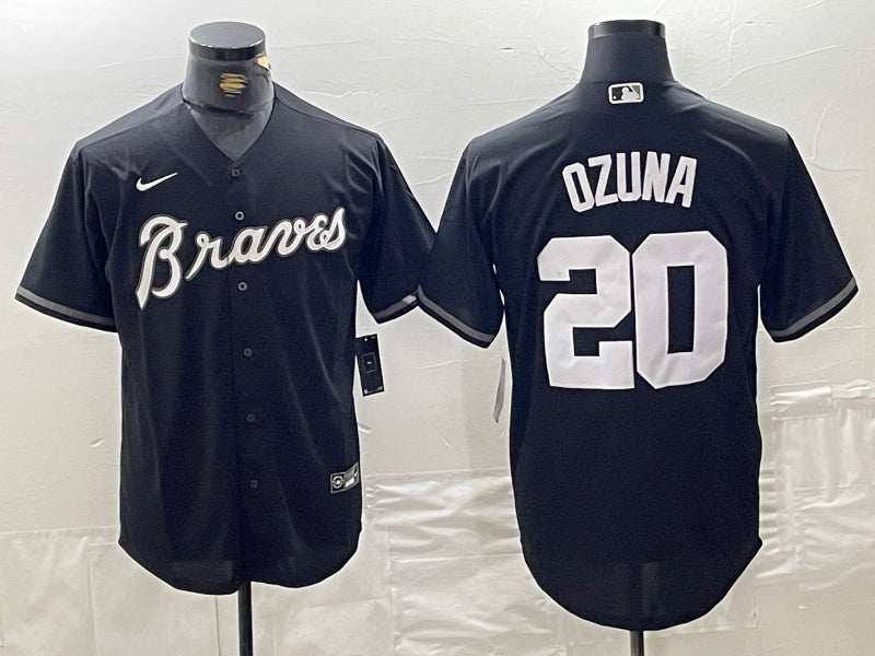 Men’s Atlanta Braves Marcell Ozuna #20 Black Limited Jersey
